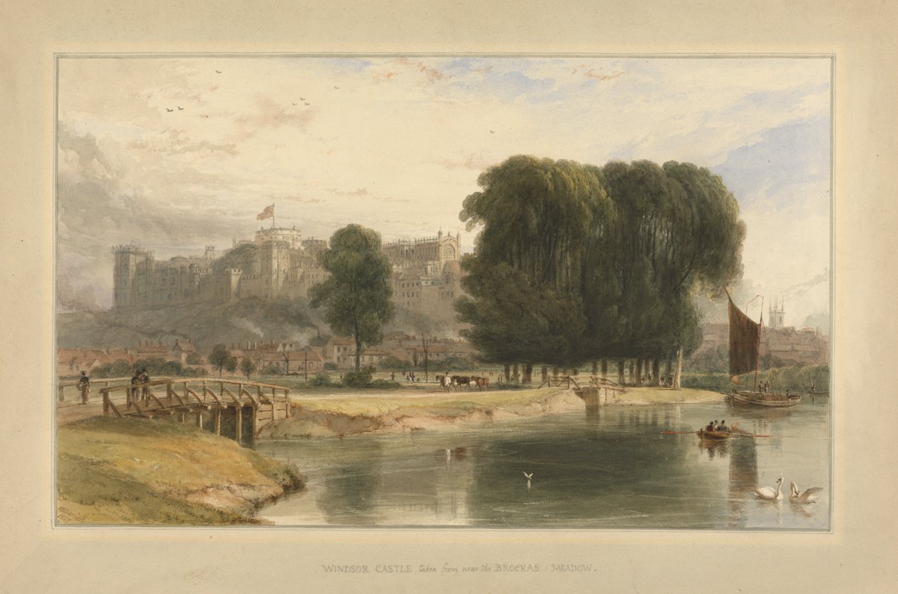 Windsor Castle från nära Brocas Meadows av William Daniell