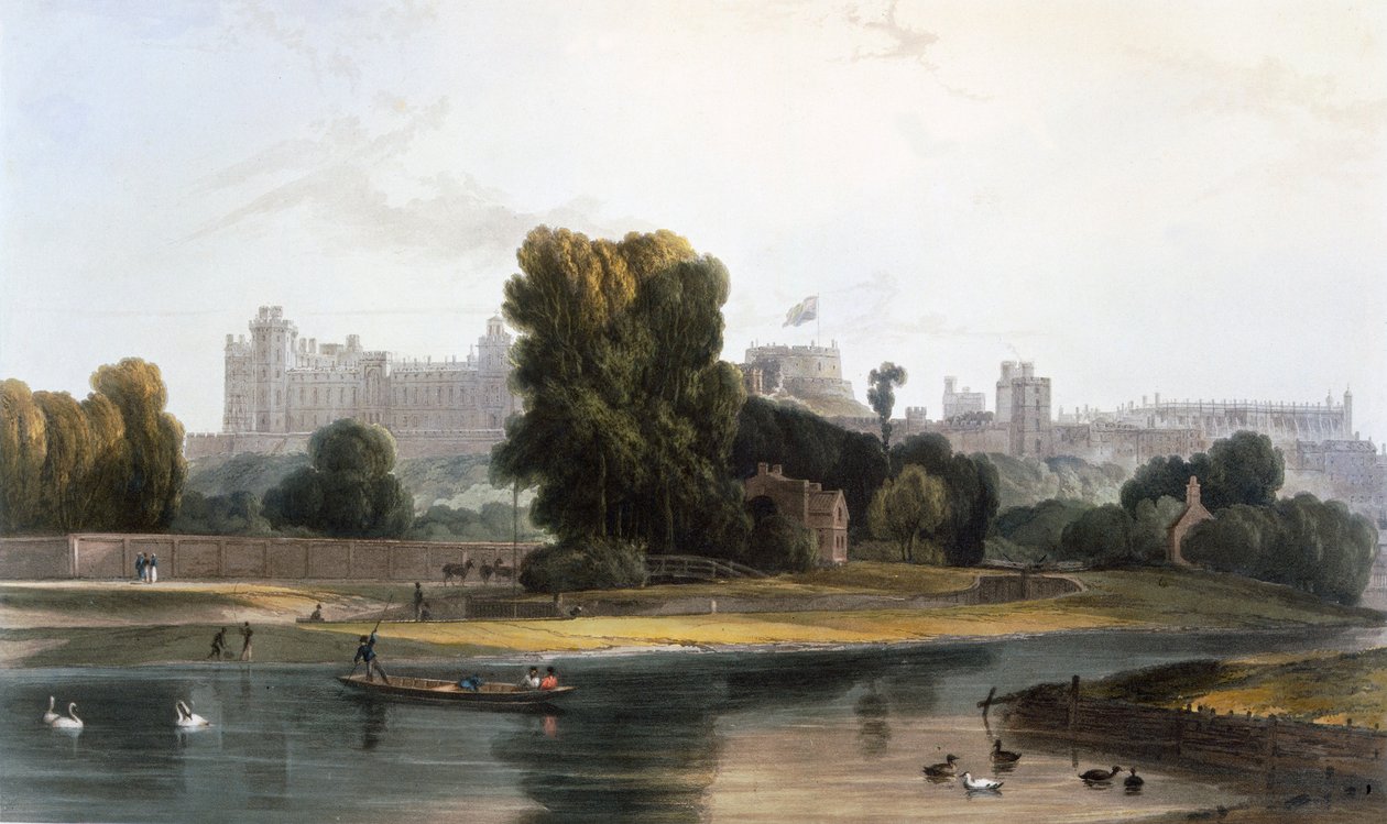 Windsor Castle från Themsen vid Eton, c1827-30. av William Daniell