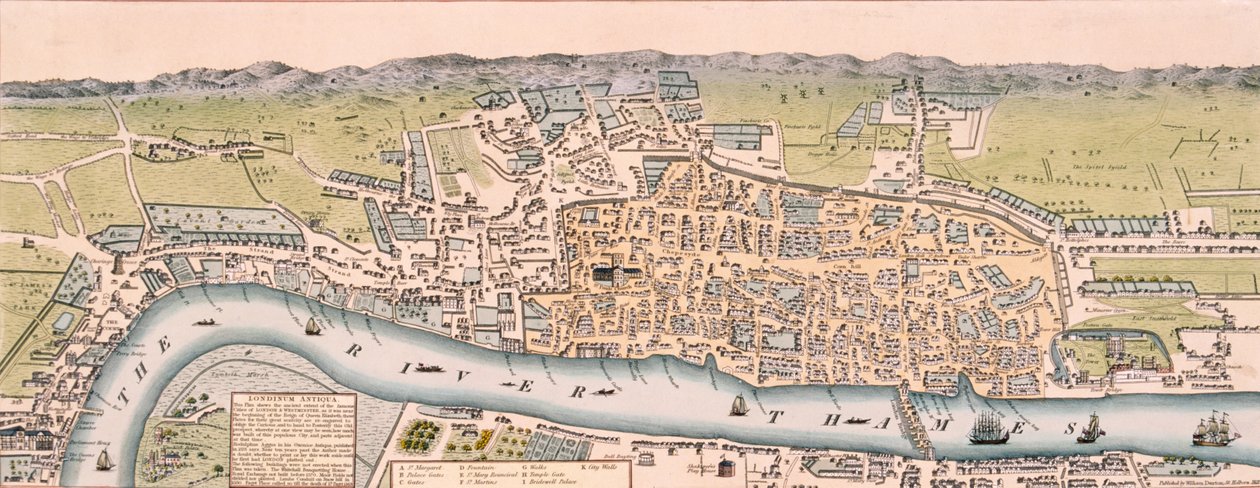 Karta över London, c1563 av William Darton