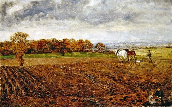 Plöjning i Cheshire (olja på duk) av William Davis