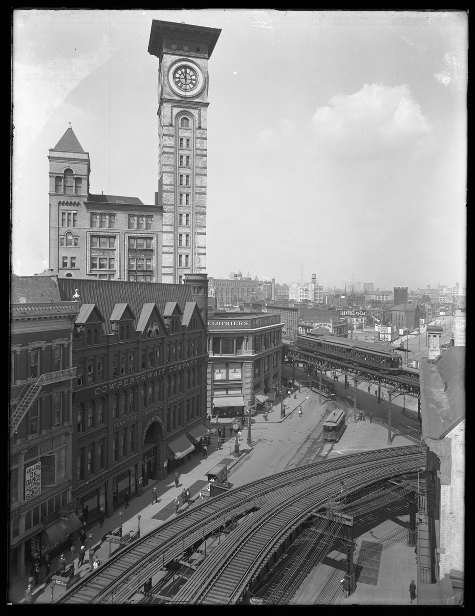 Högvinkelbild av korsningen mellan Flatbush Avenue och Fulton Street, Brooklyn, New York, 5 september 1914. av William Davis Hassler