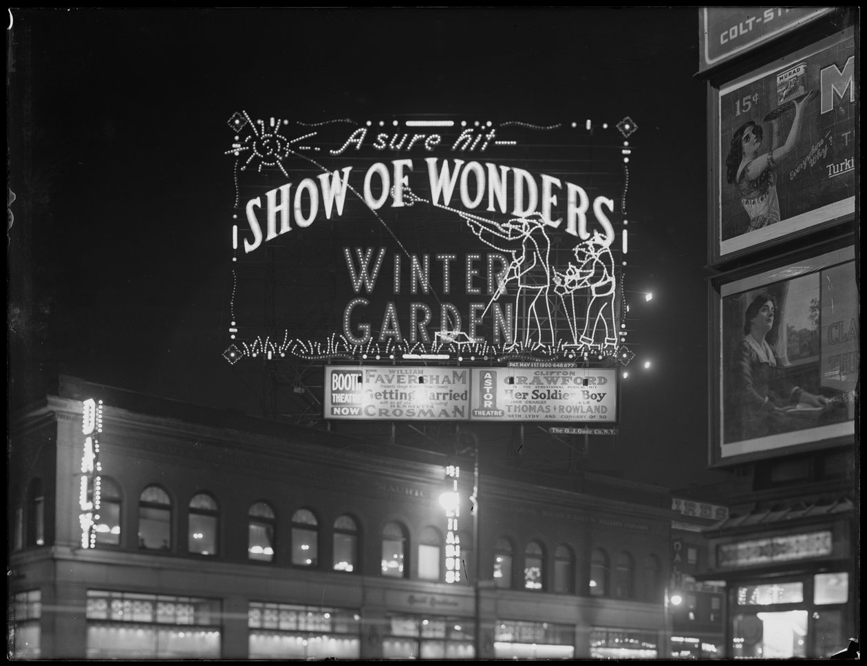 Upplyst skylt för Winter Garden Theatres "Show of Wonders", New York City, 6 januari 1917 av William Davis Hassler