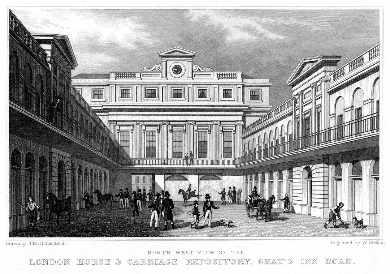 London Horse and Carriage Repository, Grays Inn Road, 1828. av William Deeble