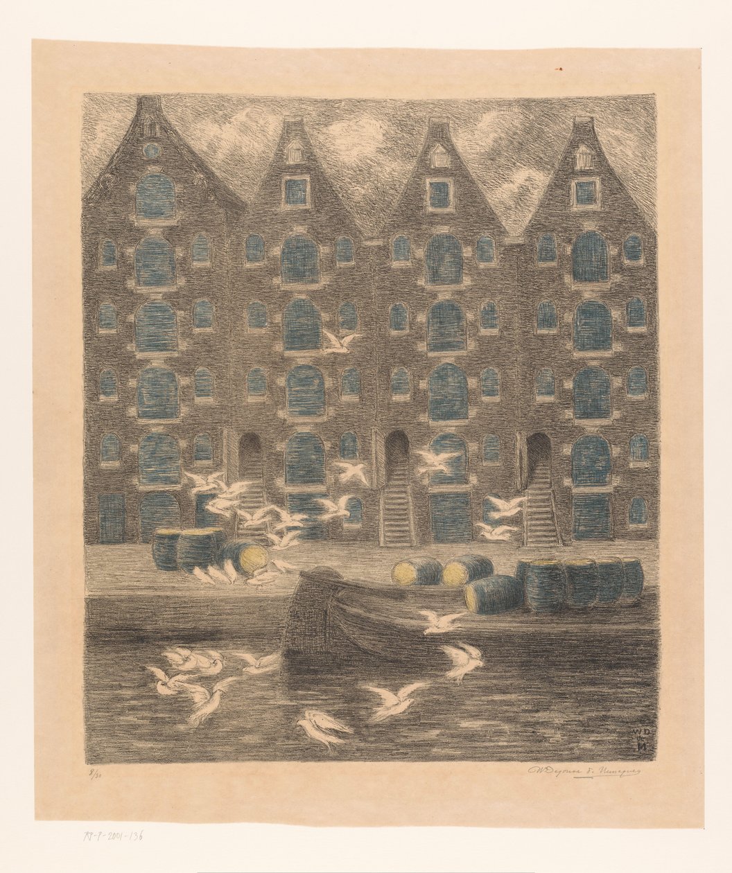 Lager på Brouwersgracht i Amsterdam av William Degouve de Nuncques (signed by artist)