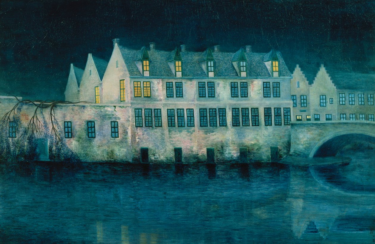 Natten i Brygge; La Nuit a Brygge av William Degouve de Nuncques