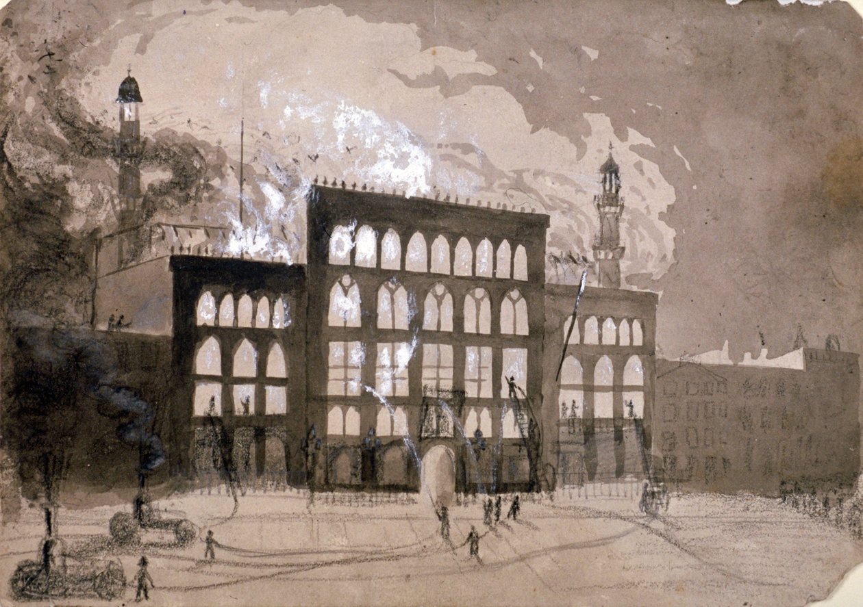 Brand på Alhambra Theatre, Leicester Square, London, 1882 1883 av William Dickes