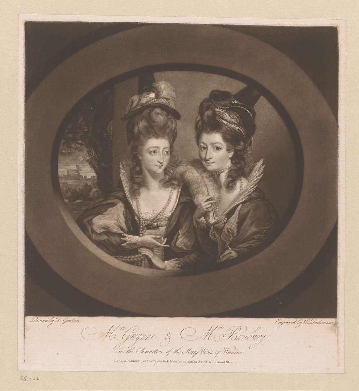 Porträtt av Mary Gwyn och Catherine Bunbury Mrs. Gwynne och Mrs. Bunbury, / i karaktärerna Merry Wives of Windsor (titel på objektet) av William Dickinson
