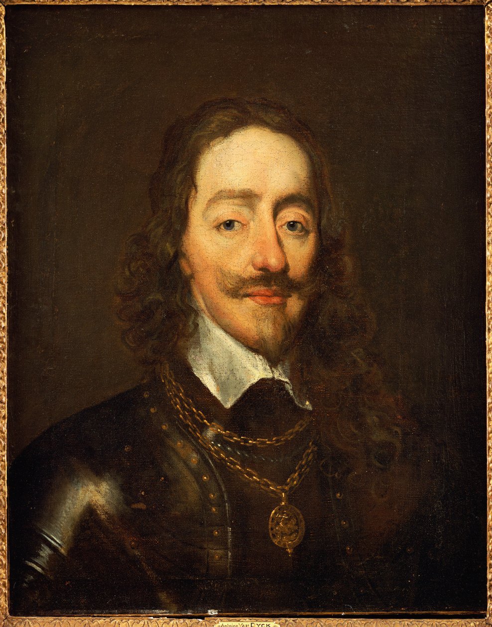 Porträtt av kung Charles I iklädd rustning och Collage av Strumpebandsorden av William Dobson