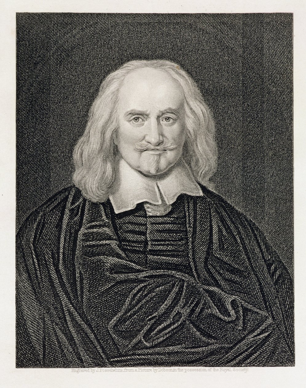 Porträtt av Thomas Hobbes (1588-1679) graverat av James Posselwhite (1798-1884) utgiven av William Mackenzie. av William Dobson