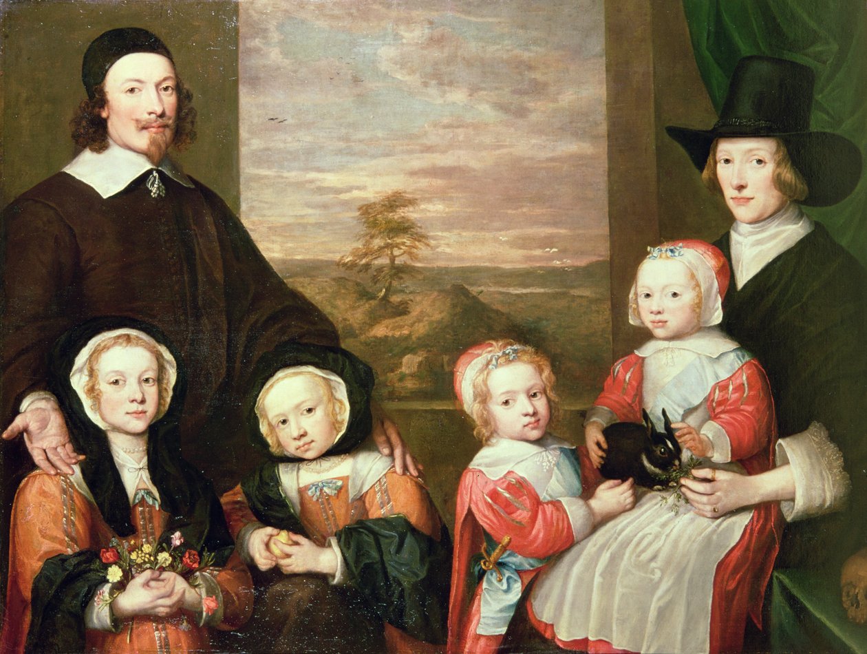 Oidentifierat familjeporträtt, traditionellt tros vara det av Sir Thomas Browne, mitten av 1640-talet (olja på duk) av William Dobson