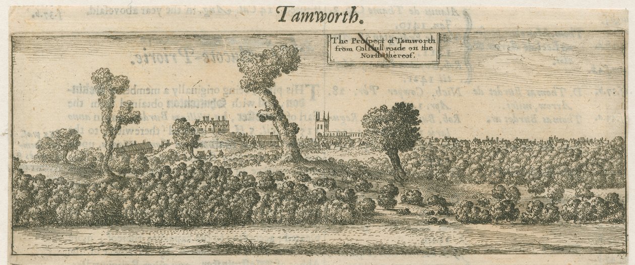 Tamworth - Panorama: kopparplåtgravyr och [1600-talet] av William Dugdale