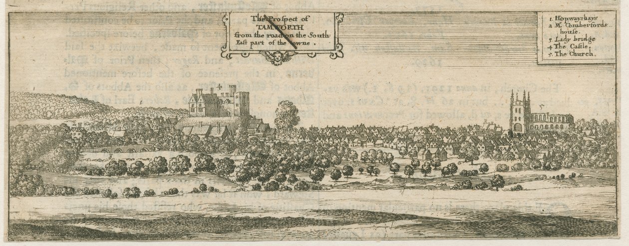 Tamworth - Panorama: gravyr och [1600-talet] av William Dugdale