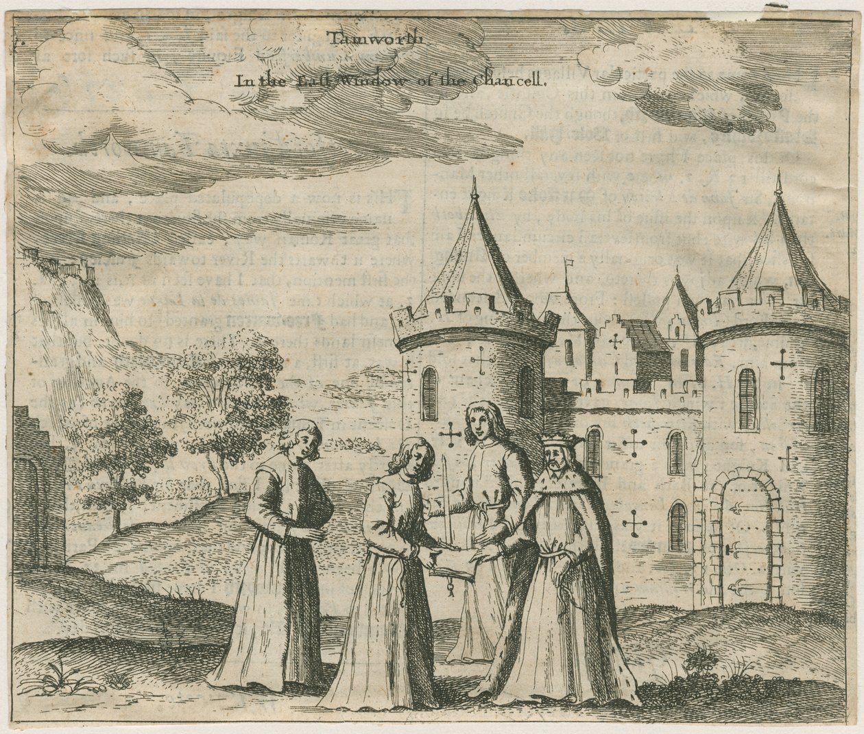 Tamworth Castle - Fönsterglas: gravyr och [?1600-talet] (tryck) av William Dugdale