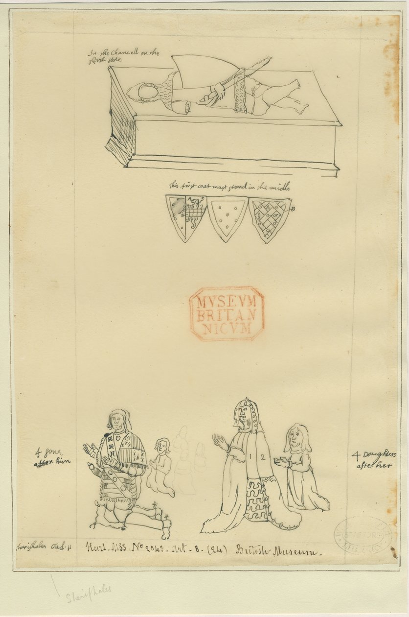 Tamworth Church - Tomb: spårning i bläck, och [?1600-talet] (teckning) av William Dugdale