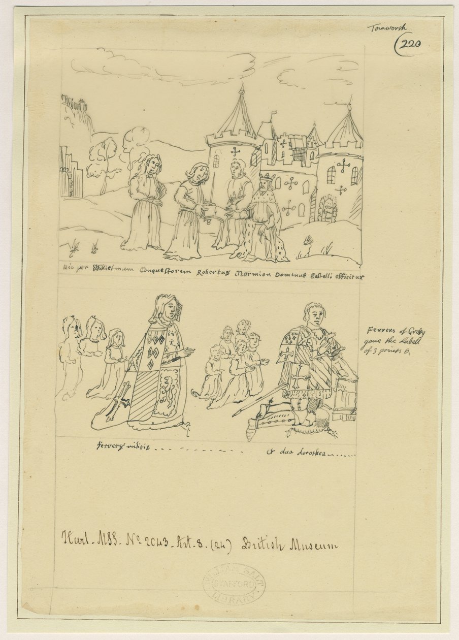 Tamworth Church - Fönsterglas: spårning i bläck och [?1600-talet] (ritning) av William Dugdale