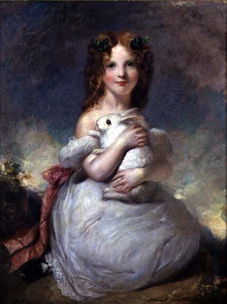 Porträtt av Dora Louisa Grant som håller en kanin av William Dyce