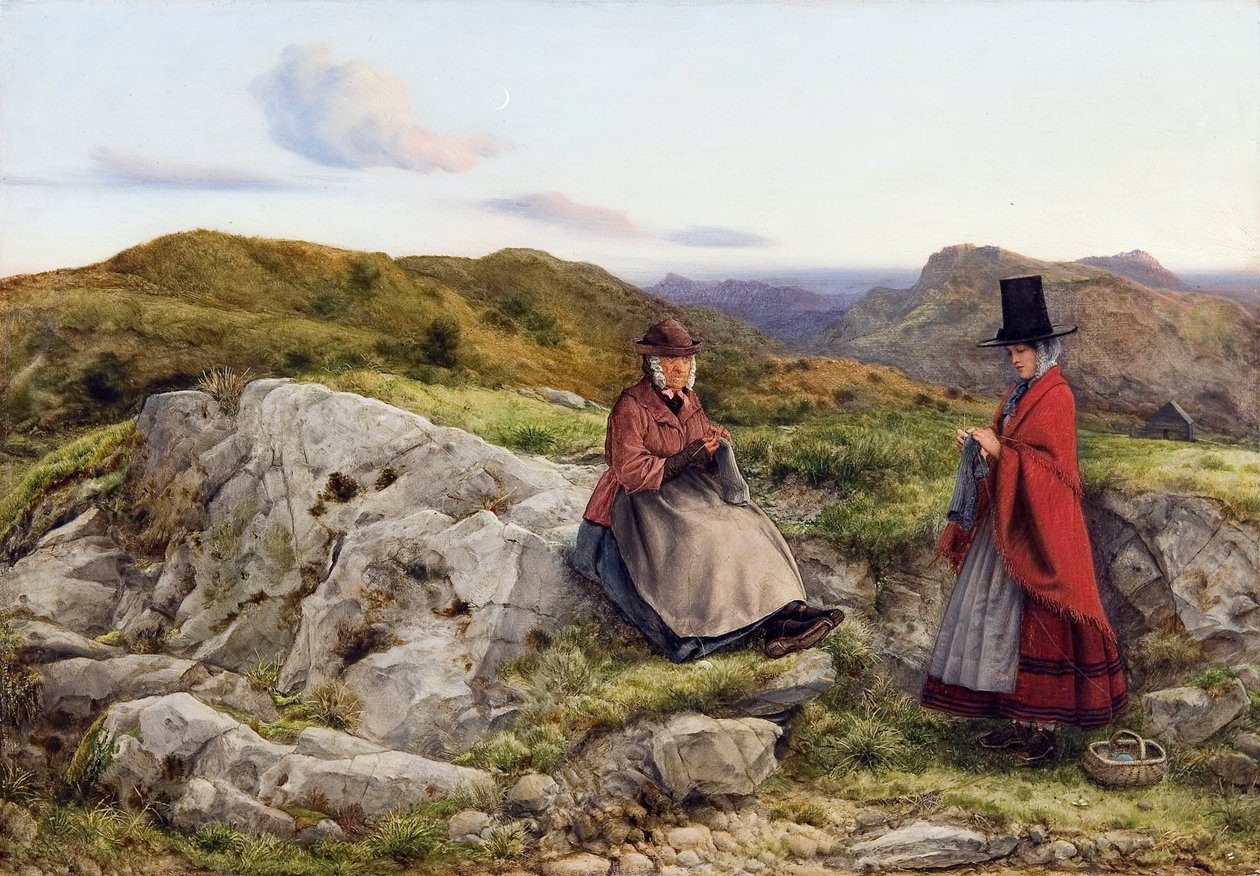 Walesiskt landskap med två stickande kvinnor av William Dyce