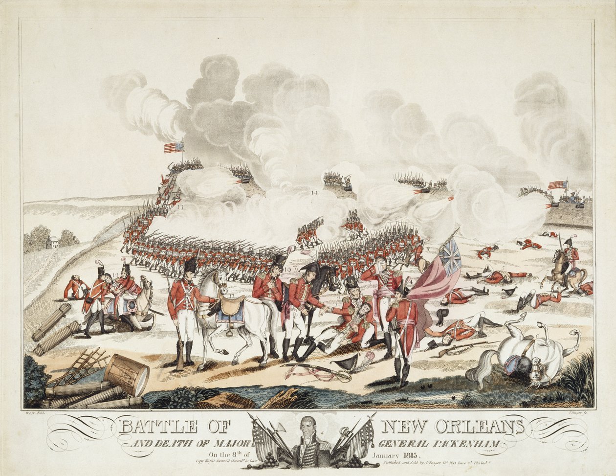 Slaget vid New Orleans och generalmajor Packenhams död av William Edward (after) West