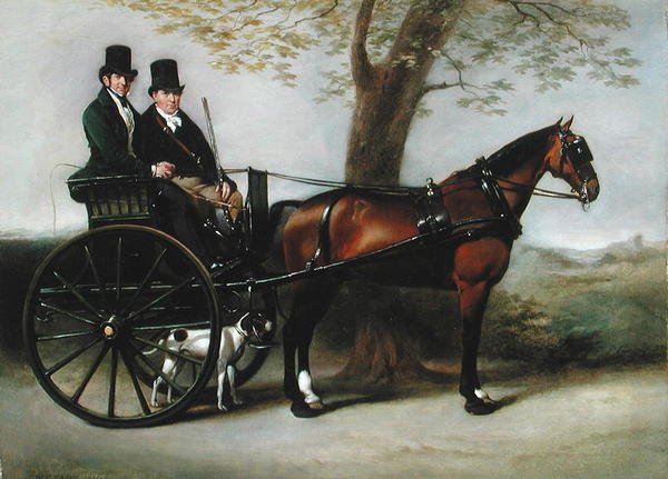 Två herrar i en spelning ritade av en Bay Cob på väg att skjuta med sin pekare av William Edward Frost
