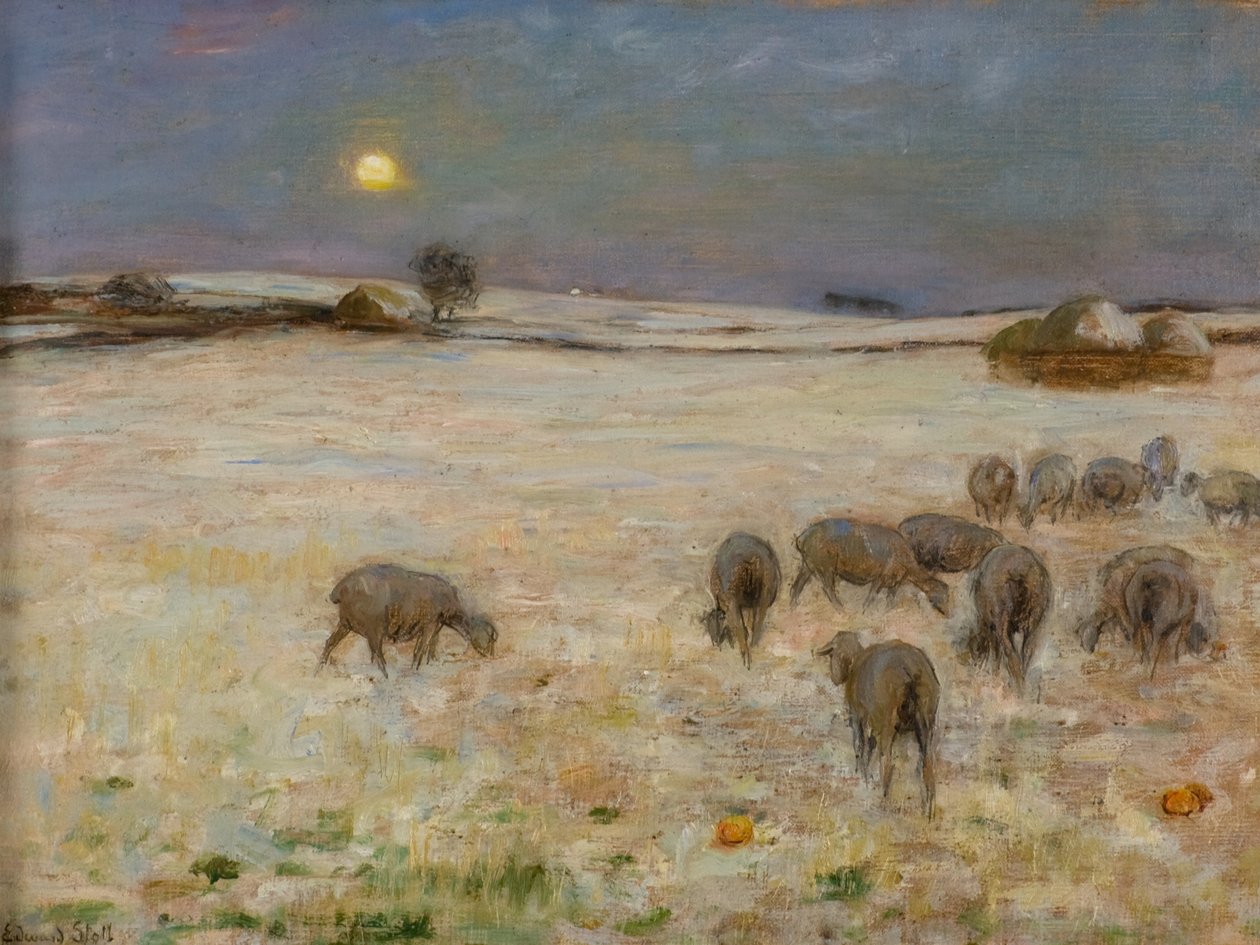 Får i snö (olja på duk) av William Edward Stott