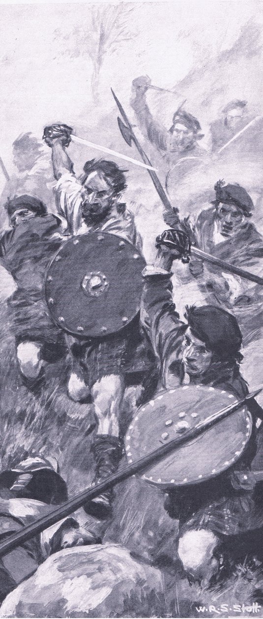 The Highlanders at the Battle of Killiecrankie, illustration från British Battles on Land and Sea, 1915 av William Edward Stott