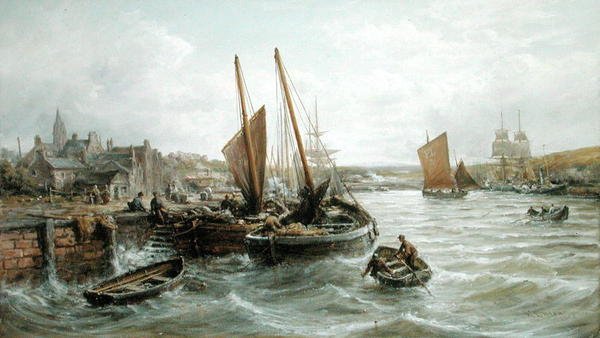 Fiskebåtar i Peel Harbour, Isle of Man av William Edward Webb