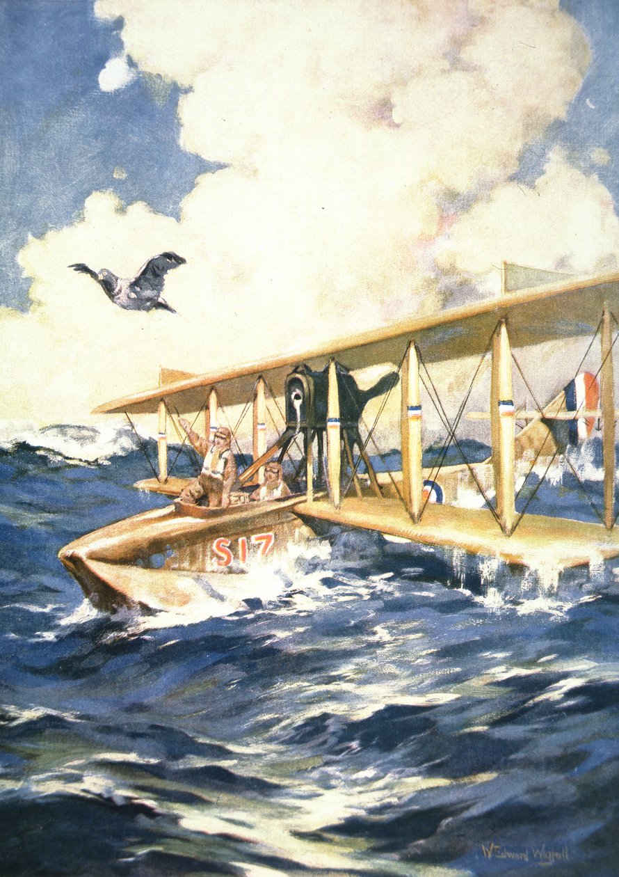 "Med vårt sjöflygplan i Nordsjön, en bärare till undsättning", från "The Sphere" av William Edward Wigfull