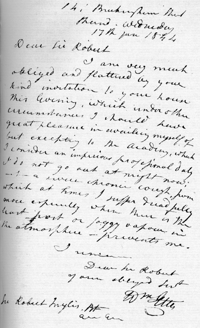 Ett brev från William Etty, 17 januari 1844 1904 av William Etty