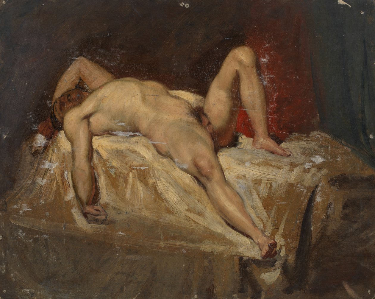 Man naken liggande, höjt vänster knä, 1815-45 av William Etty