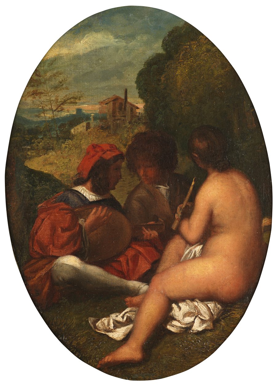 Pastoral Concert, efter Titian (olja på duk nedsatt på panel) av William Etty