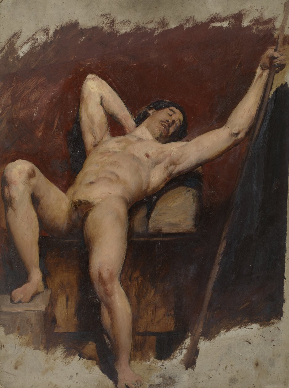 Liggande hane naken, höjt höger knä, 1815-45 av William Etty