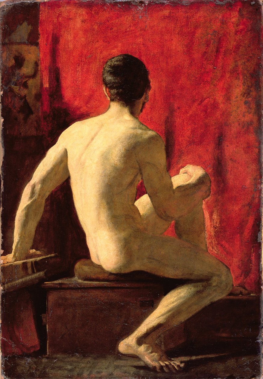 Sittande manlig modell (olja på frässkiva) av William Etty
