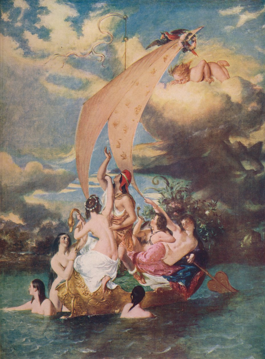 Ungdom på fören och nöje vid rodret, 1830-32, c1915 av William Etty