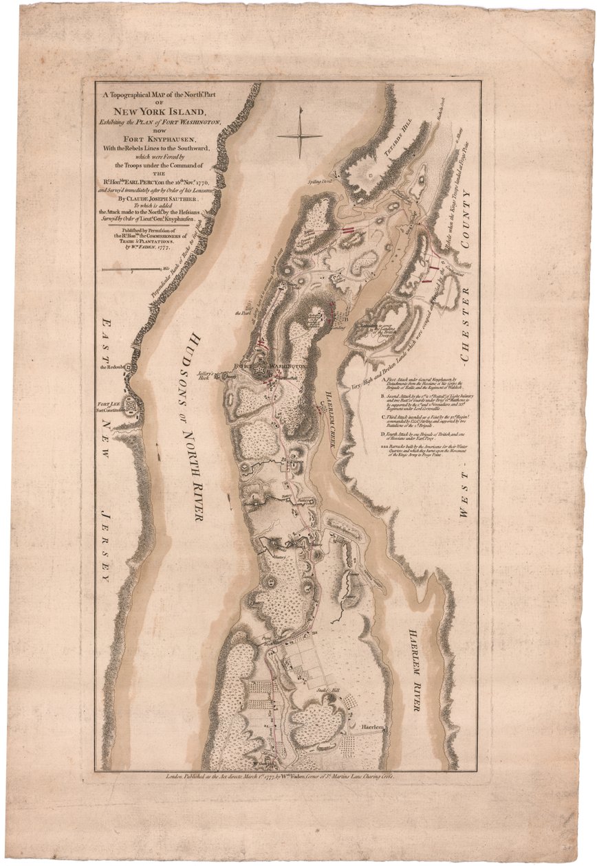 En topografisk karta över den norra delen av New York Island av Sauthier av William Faden