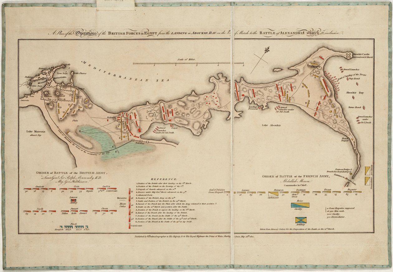 En plan över de brittiska styrkornas operationer i Egypten från landstigningen i Aboukirbukten den 8 mars till slaget vid Alexandria den 21 mars inklusive av William Faden