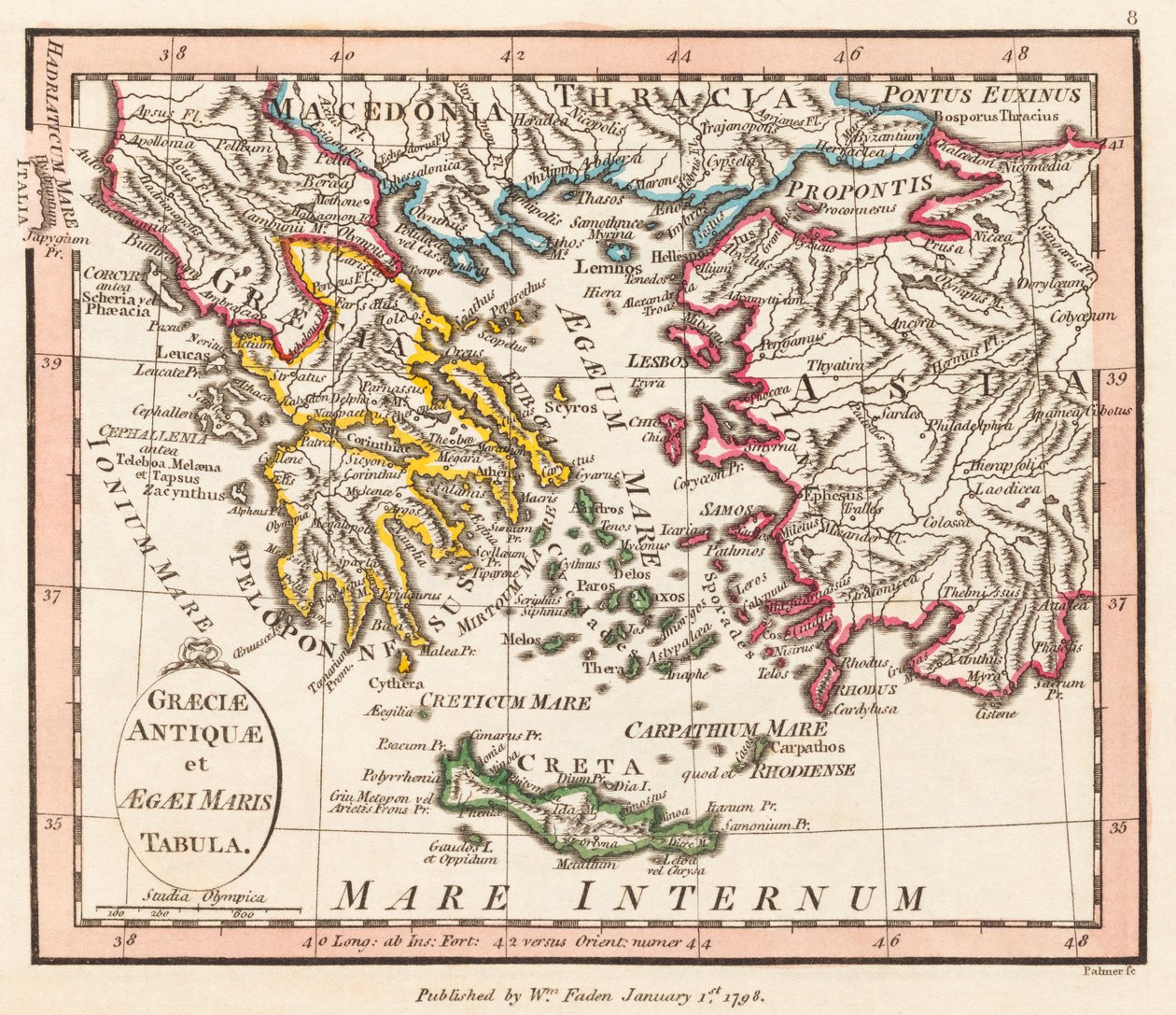 Antikens Grekland. Egiska havet. Mindre Asien. Karta. av William Faden