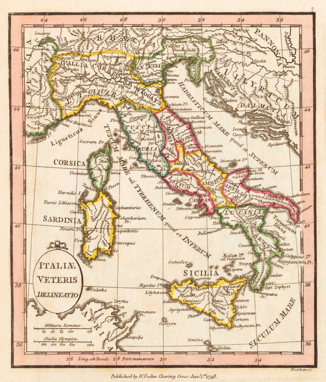 Forntida Italien. Karta. av William Faden
