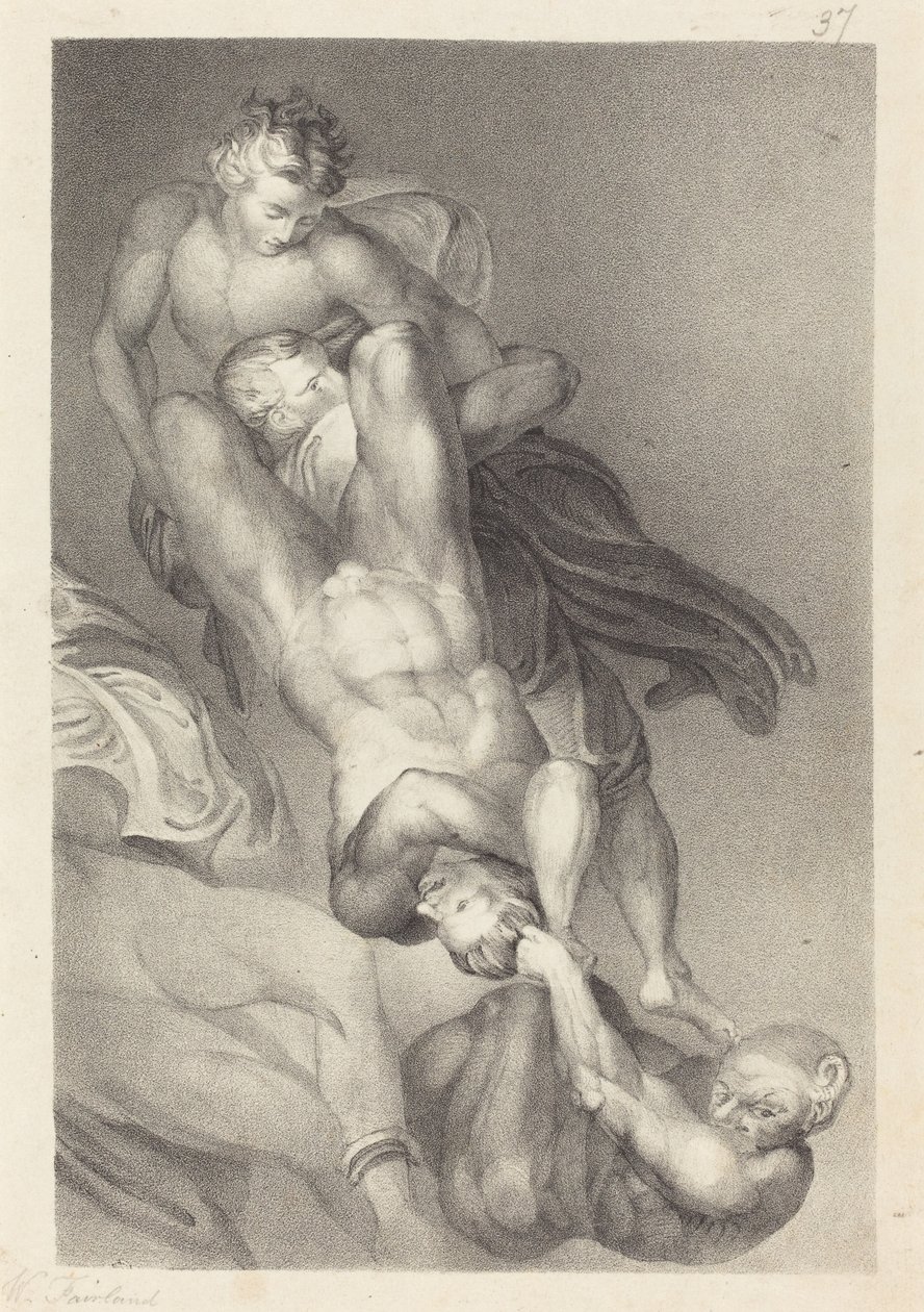 En del av den sista domen från Michael Angelo av William Fairland after John Flaxman