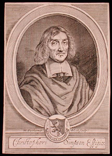 Porträtt av Christopher Simpson (ca 1605-69) (gravyr) av William Faithorne