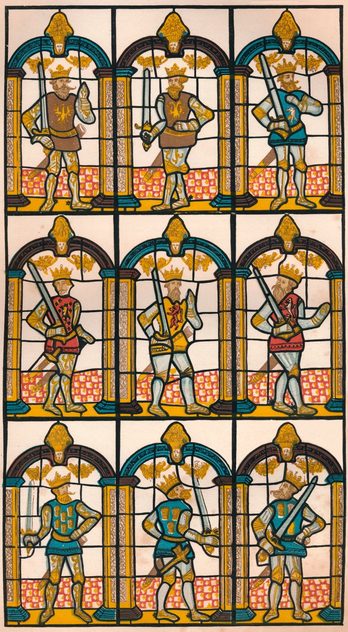 Målat fönster - Two Saxon Earls of Mercia, and Seven Norman Earls of Chester, 1808 1845 av William Fowler