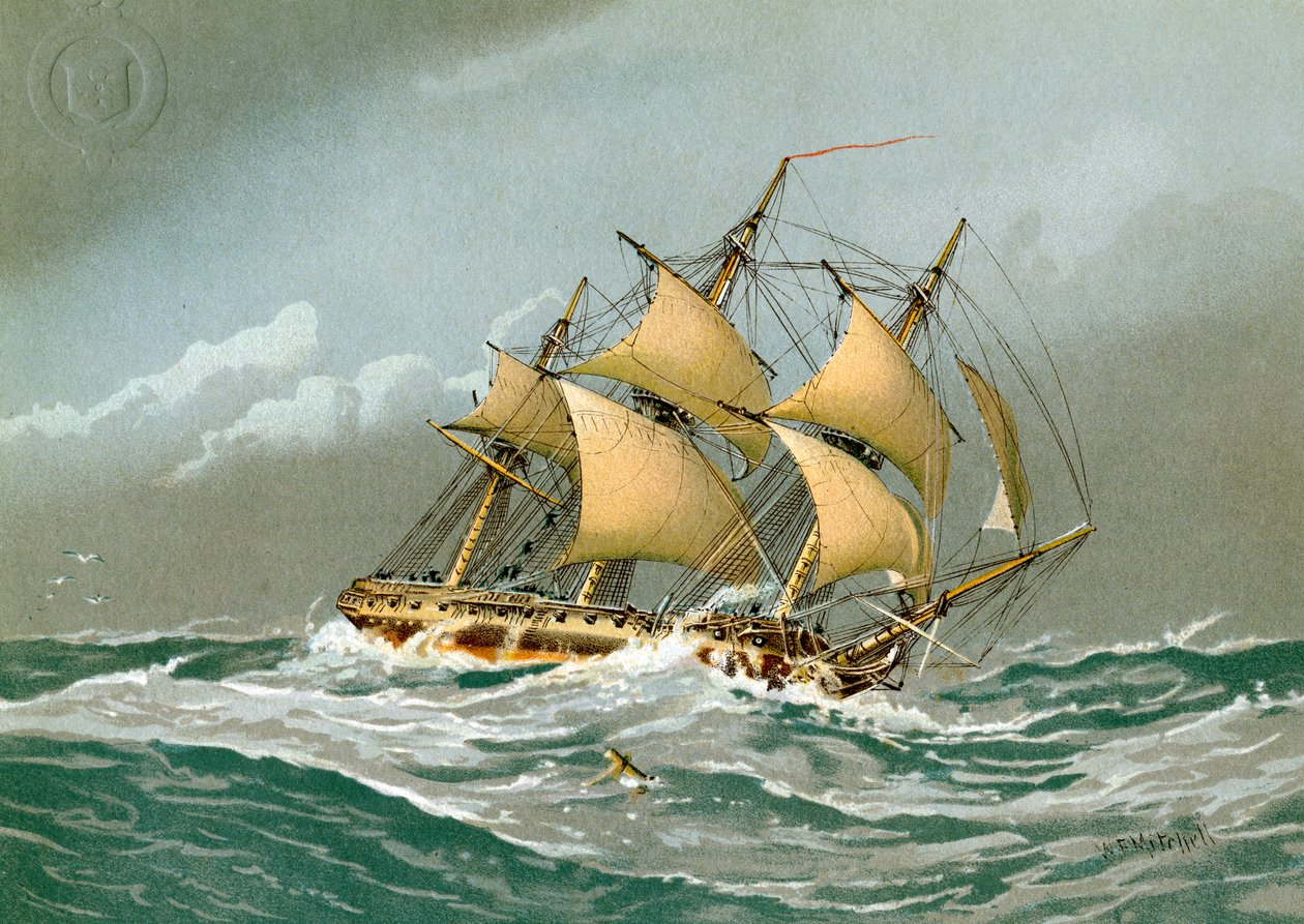 En Royal Navy 28 kanonfregatt, c1794 c1890-c1893 av William Frederick Mitchell
