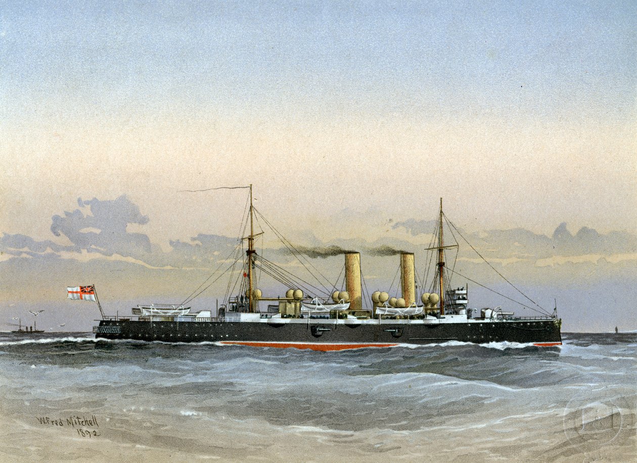HMS Blenheim, Royal Navy 1:a klass kryssare, 1892 av William Frederick Mitchell