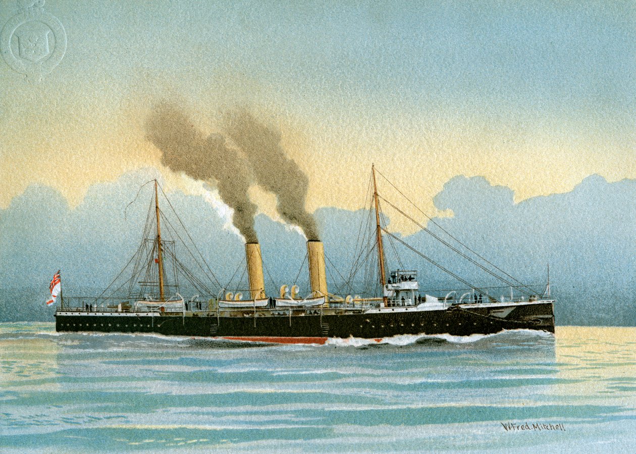 HMS Latona, Royal Navy 2:a klass kryssare, c1890-c1893. av William Frederick Mitchell