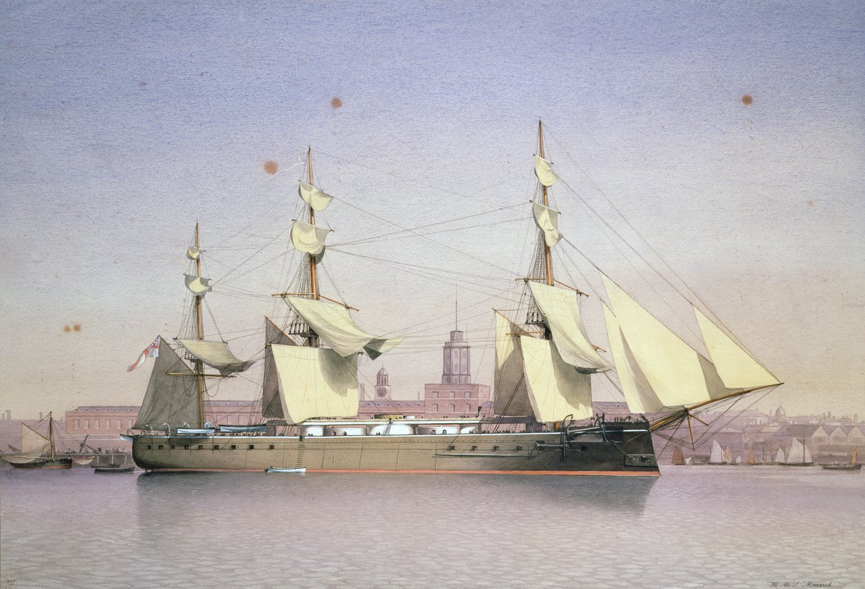 H.M.S. Monarch i Plymouth av William Frederick Mitchell