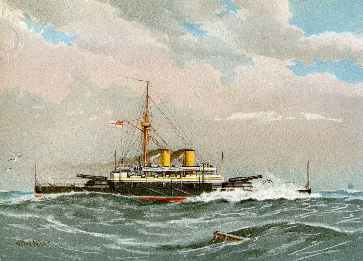HMS Rodney, Royal Navy 1:a klass slagskepp, c1890-c1893 av William Frederick Mitchell