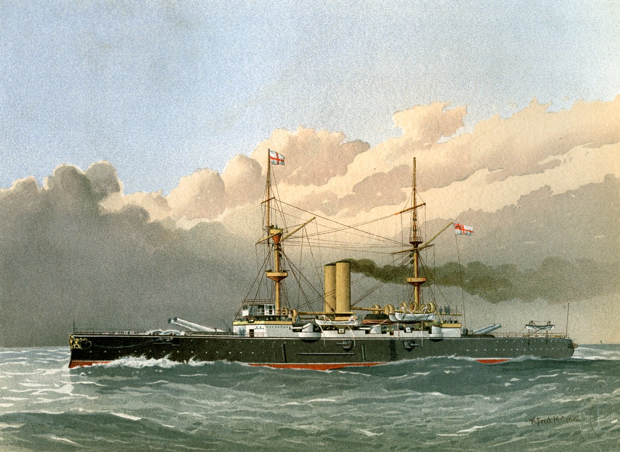 HMS Royal Sovereign, Royal Navy 1:a klass slagskepp, c1890-c1893. av William Frederick Mitchell