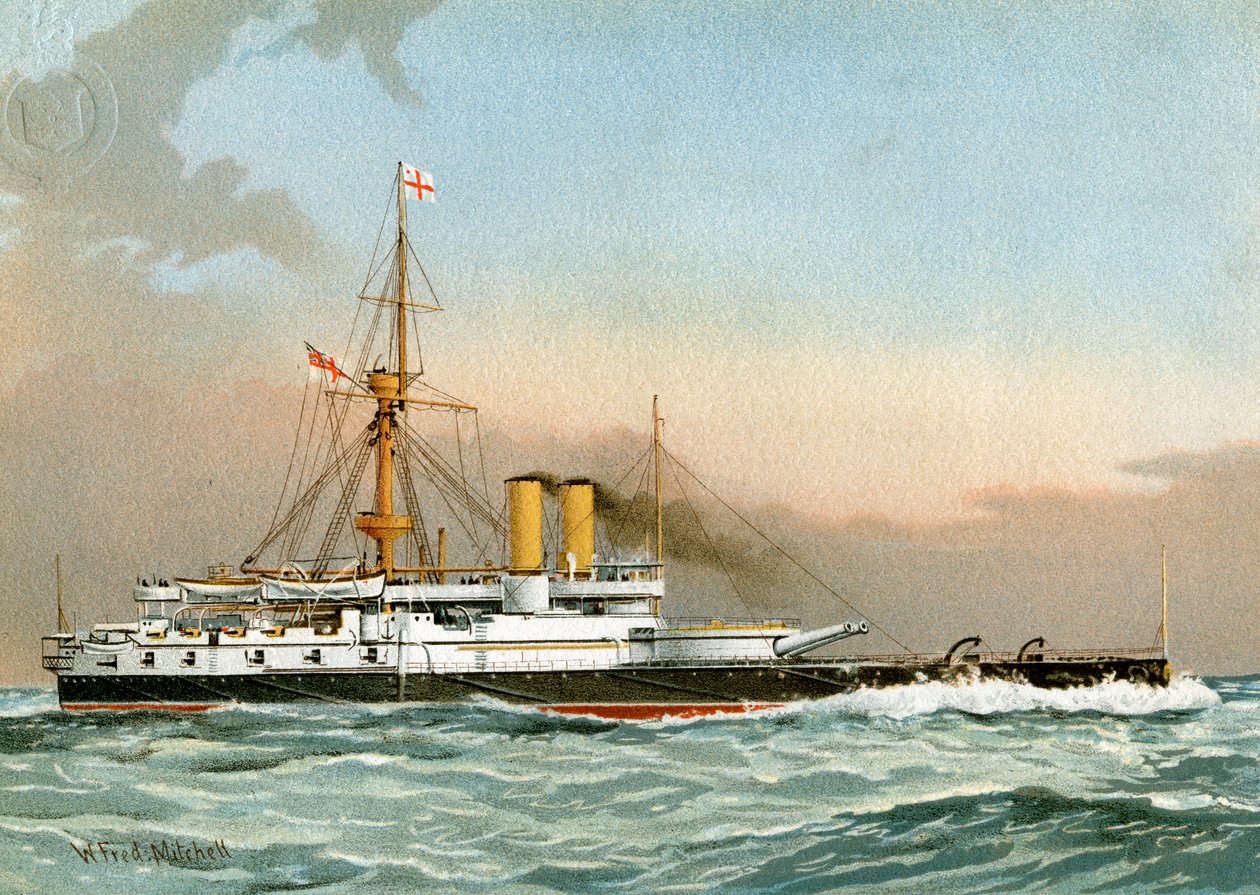 HMS Victoria, Royal Navy 1:a klass slagskepp, c1890-c1893. av William Frederick Mitchell
