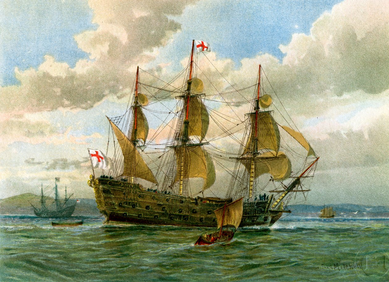 Royal Navy stridsskepp, c1650 c1890-c1893. av William Frederick Mitchell