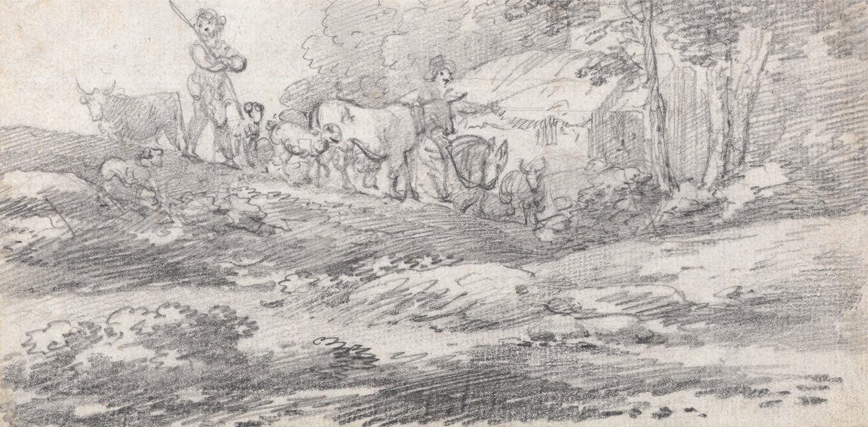 Landskap med figurer och boskap av William Frederick Wells