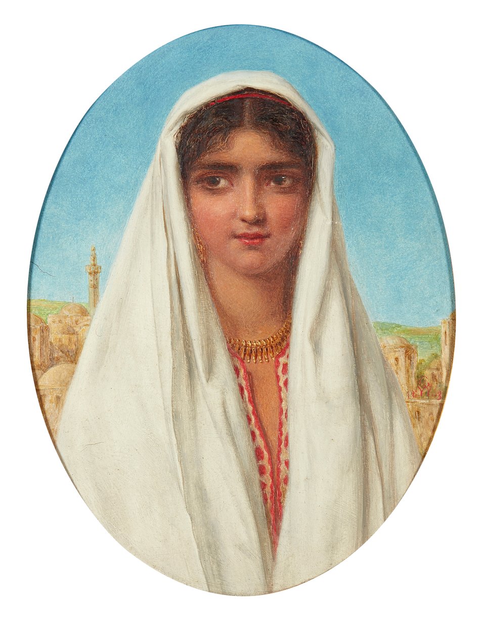 Porträtt av en arabisk flicka (olja på panel) av William Gale